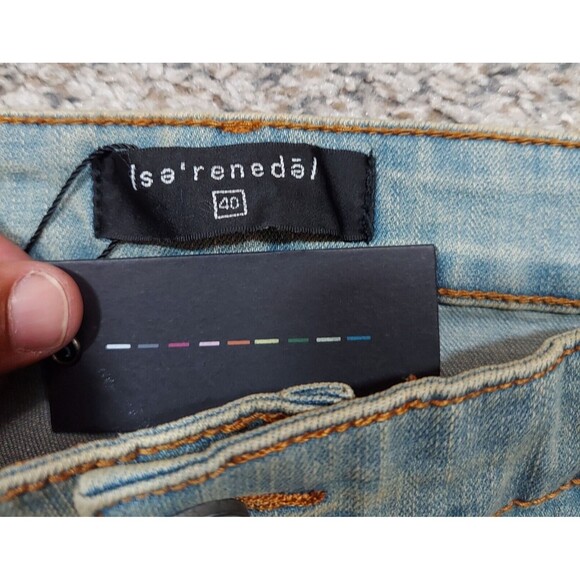 Serenede Men’s 40x32 Light Wash Distressed Slim Straight Leg Jeans Red Stripe - Picture 4 of 10